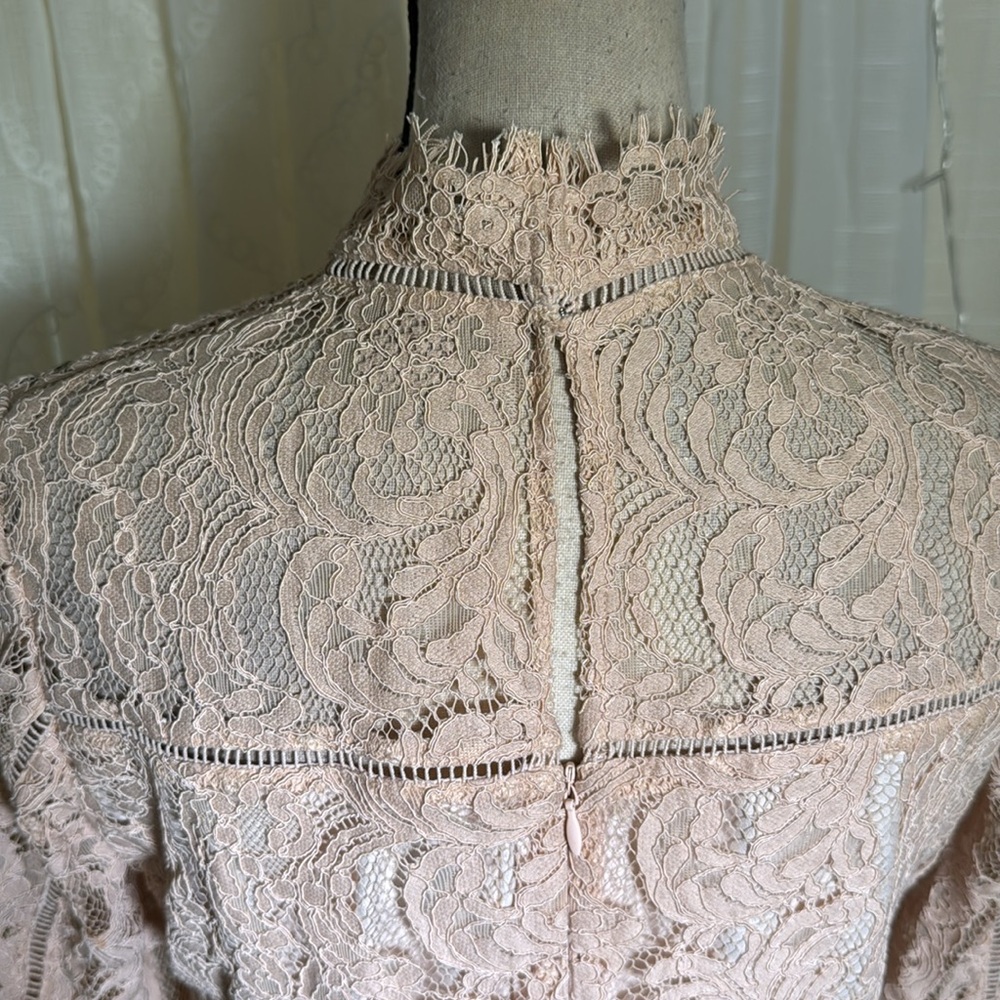 Reiss Cream Sheath Dress with Mandarin Collar and Bishop Sleeves,6 - Picture 6 of 8